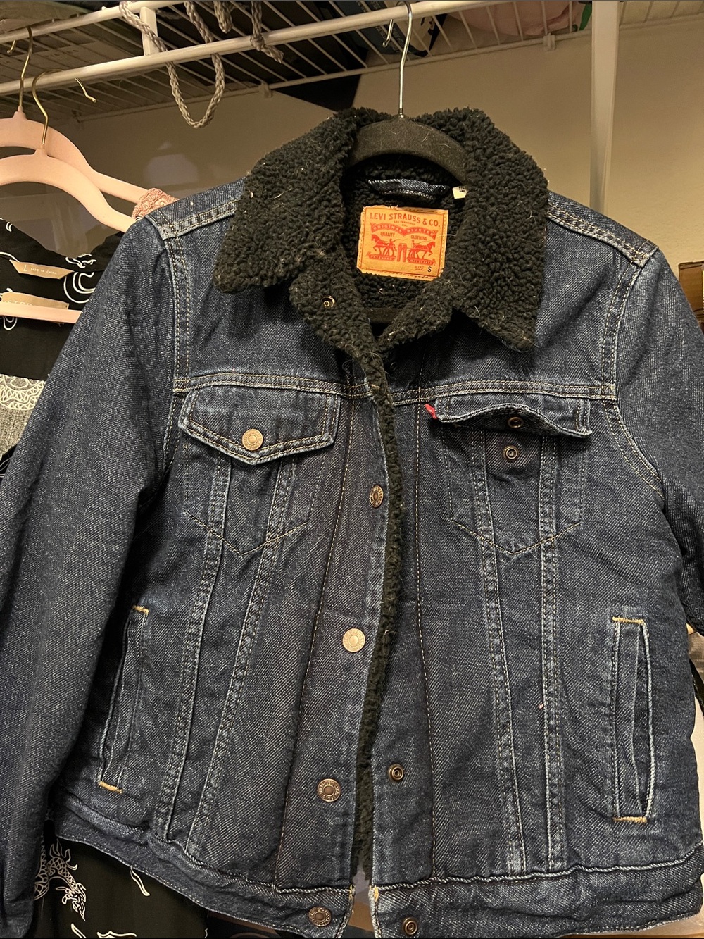 Levi's Dark Blue Denim Jacket with Black Sherpa